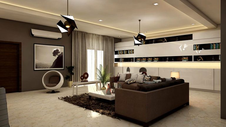 Home rectangular white coffee table near brown leather sofa